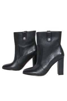 Take your fall style to a whole new level with these booties from Paige! Created with soft pebbled leather and a tall ankle shaft, these heeled beauties are perfect for a night out during those chilly months. Style with leather leggings and a cropped sweater for an edgy look that's sure to heat up the cold! Size 7.5 Pebbled leather upper Silver-toned hardware Ankle high shaft Round toe Tall, chunky heel Leather sole and footbed w/ slight wear Original dustbags included Shaft 3" Heel 4" Workwear Ankle Boots With 4-inch Heel, Classic Fall Boots With 4-inch Heel, Classic Stacked Heel Boots For Fall, Leather High Ankle Boots With 4-inch Heel, Leather Heeled Boots With 4-inch Heel For Winter, Chic Boots With 4-inch Heel For Workwear, Ankle-high Heeled Boots With Stacked Heel For Work, Ankle Booties With 4-inch Heel For Fall, Chic Heeled Boots With Heel Pull Tab For Work