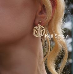 This handmade initials earrings will spell out your initials in striking details. Amazing for special occasions, wedding, birthday, graduation, mother's day, etc. Special for yourself or for your loved ones! Metal Options: * Sterling Silver * Sterling Silver with 24K Yellow Gold Overlay * Sterling Silver with 14K Rose Gold overlay. Monogram size is optional. 1 to 3 Initials. --------------NOTE----------- Traditional monograms are made with the following order of initials taken from your name: FI Personalized Rose Gold Dangle Jewelry, Personalized Drop Earrings For Anniversary, Personalized Yellow Gold Dangle Earrings, Gold Dangle Jewelry With Initials, Personalized Gold Dangle Earrings, Elegant Gold Monogram Earrings, Gold Earrings With Initials In 14k Gold, Yellow Gold Earrings With Initials As A Gift, Gold Sterling Silver Earrings With Initials