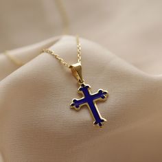 ⓂCross Enamel Dark Blue 14K Gold Necklace Dainty Gift For Woman Religious Jewelry Minimalist Necklace Modern Design Monsini Jewelry A crucifix symbolises the epitome of love and self sacrifice. It is symbolizing the Christian tradition, cross pendants are an exclamation of faith. Wear it daily as a reminder of your faith. The perfect size of the pendant makes it possible to wear with any outfit. You can layer it with your other necklaces. The product is produced using dark blue enamel. ⓂMaterial Blue Tarnish Resistant Pendant Jewelry, Blue Tarnish-resistant Pendant Jewelry, Blue 14k Gold Tarnish-resistant Jewelry, Tarnish Resistant 14k Gold Blue Jewelry, Blue 14k Gold Necklace With Adjustable Chain, 14k Gold Necklace With Blue Adjustable Chain, Elegant Blue Cross Jewelry, Elegant Blue Cross Pendant Jewelry, Handmade Blue 14k Gold Necklace