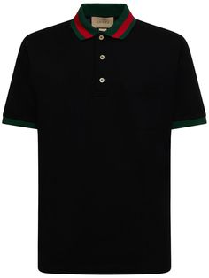 Find Gucci Stretch Cotton Blend Polo Shirt W/ Web on Editorialist. Front half button placket. Web collar. Model is wearing a sizeM G Embroidery, Embroidery Green, Collar Model, Adidas Wallpapers, Red Web, Dope Outfits For Guys, Half Sleeve Shirts, Black Polo Shirt, Polo Shirt White