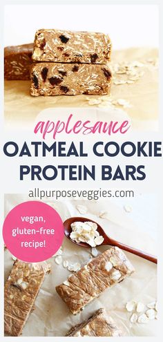 an image of apple and oatmeal cookie protein bars with text overlay