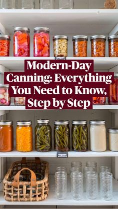 many jars filled with different types of food on shelves in a kitchen or pantry area