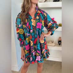 Nwt! Cute Boutique Floral Ruffle Boho Dress! So Cute And Flattering! Perfect Style For Summer! Great For All Occasions! M (8-10) L (12-14) Xl (16-18) Vibrant Spring Dresses With Ruffles, Vibrant Blue Dresses For Garden Party, Vibrant Blue Dress For Garden Party, Multicolor Mini Dress With Ruffle Hem For Brunch, Vibrant Green Mini Dress, Vibrant Blue Dress For Brunch, Vibrant Spring Mini Dress For Brunch, Vibrant Ruffle Dress For Brunch, Vibrant Ruffled Dress For Brunch