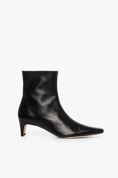 A nappa leather ankle boot, this style features a pointed rectangular toe and a blade heel. The Wally Ankle boot features a side zip closure. Upper: 100% Goat Leather Sole: 95% Leather, 5% Abs Heel height: 45 mm/1.7 in. Fits true to size Bra Alternatives, Kitten Heel Boots, Flat Heel Boots, Shoes Boots Ankle, Scarf Sale, Denim Shoes, Goat Leather, Sneaker Heels, Heel Boots