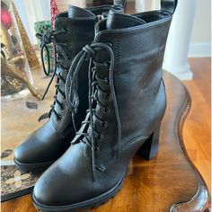 Super Cool Faux Leather Boots With Side Zipper And Lace Up Front. Eu Size 40 Fits Us Size 8-8.5 I Wear A Size 8 And It Fits Perfectly. Heels Size 3 1/2 Inches New, Never Worn But No Original Tag/Box Trendy High Heel Combat Boots With Zipper Closure, Trendy High Heel Combat Boots With Zipper, Faux Leather Lace-up Ankle Boots With Zipper, Fall Synthetic Heeled Boots With Zipper Closure, Fall Synthetic Heeled Boots With Zipper, Black Faux Leather Combat Boots With Zipper, Winter Moto Boots With Zipper Closure In Faux Leather, Winter Combat Boots With Zipper In Faux Leather, Winter Moto Boots With Zipper In Faux Leather