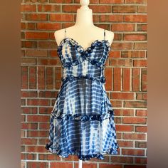 B. Darlin - Blue Tie Dye Mini Summer Dress, Size 7/8 Reasonable Offers Accepted Nwt Cute & Lightweight Mini Dress With Tiered Ruffles! Back Zipper Fully Lined Little Bit Of Frayed Edges On End Of Material By Zipper, Not Very Noticeable. See Pictures Blue Lined Sundress For Brunch, Blue Fitted Lined Sundress, Blue Lined Summer Mini Dress, Blue Ruffled Sundress For Casual Wear, Blue Fitted Sundress For Casual Wear, Blue Ruffle Sundress For A Day Out, Blue Ruffled Sundress, Blue Flowy Sundress For Daytime, Blue Spaghetti Strap Dress For Daytime