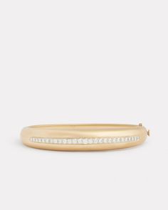 18K Yellow Gold Domed Hinged Bangle with Diamonds Set in White Gold, 1.11 TCW Interior Diameter 2.25 x 1.75 Style# YBDHSPW Bangle With Diamonds, Hinged Bangle, Signature Collection, Hinges, Bangles, Diamonds, White Gold, Yellow Gold, Yellow