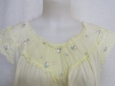 "Cotton Nightgown Highest quality 1960's Sears NEW without Tags Gorgeous nightie for those of us that are a little Old Fashioned Look at those sleeves... Beautiful embroidered bodice with lots of lace and embroidery Small/MEDIUM 32/34 Length 42\" 15 \"shoulder 58\" bust 60\" hip For a special girl! https://www.etsy.com/shop/BelindasStyleShop" Old Fashioned Nightgown, House Coat, Womens Lingerie, Cotton Nightgown, Embroidered Bodice, Special Girl, Light House, Pale Yellow, Women Lingerie