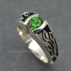 STERLING 3-LEAF Ring with Green Tourmaline or Your Choice of Formal Green Carved Ring, Nature-inspired Silver Emerald Rings, Forest Rings For Men, Green Nature-inspired Sterling Silver Rings, Silver Emerald Ring For Gift, Nature-inspired, Leaf Wedding Rings, Right Hand Ring, Jewellery Ring, Leaf Engagement Ring