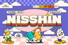 an image of cartoon characters in front of the word nissin