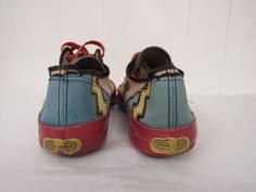 "Vintage 1960s multi color pop art shoes, canvas sneakers. Designed by Peter Max. All original with original laces. Made by Randy. Size 5. Actual measurements are: 10 1/4\" toe to heel across the soles 3 5/8\" across the soles widest point (ball of the foot) In very good condition with some color spots on the insoles." Pop Art Shoes, Shoes Vintage Sneakers, 1960s Shoes, Art Shoes, Scandinavian Chairs, Peter Max, Beauty Forever, Vintage Sneakers, Shoes Canvas