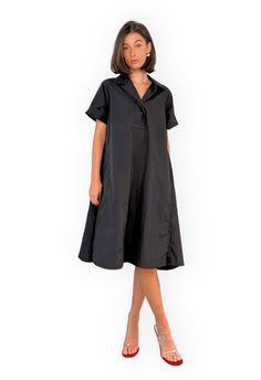 Color: BlackLightweight technical fabricPointed collarPocketsButton cuffsA-line fitSmall slits at the hemButton collar50% Cotton, 50% PolyesterDry cleanProduct Measurements:This piece is one size fits S-LRuns smaller in the bust17.5" shoulder, 42.5" bust, 42" length Mambo Dress, Tweed Vest, Utility Skirt, White Ribbon, Mini Dresses Summer, Navy Dress, Cropped Cardigan, Sheer Blouse, Tunic Dress