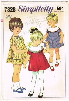 Simplicity 7328: 1960s Cute Toddler Girls Party Dress Sz1 Vintage Sewing Pattern | eBay Girls Dress Pattern, Vintage Childrens Clothing, Toddler Party Dress, Childrens Sewing Patterns, Girls Dress Sewing Patterns, Simplicity Dress, Girl Dress Pattern, Vintage Toddler, Vintage Dress Patterns