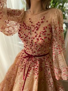 Pomegranate Embers of Lace Gown | Teuta Matoshi Matoshi Wedding Dress, Teuta Matoshi Wedding Dress, Teuta Matoshi Wedding, Matoshi Dress, Teuta Matoshi Dresses, Pomegranate Dressing, Champagne Gown, Teuta Matoshi, Embroidered Beads