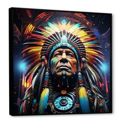 This beautiful "Blue Native American Heritage Myth" Wall art is printed on premium quality cotton canvas using the finest fade-resistant ink. ensuring that your artwork seamlessly integrates with your home or office decor. Format: Black Floater Framed, Overall Size: 16" H x 16" W x 1.5" D | Bungalow Rose Blue Native American Heritage Myth - Native American Art Wall Art blue / yellowCanvas, Cotton in Blue;yellow | 16" H x 16" W x 1.5" D | Wayfair Native American Artwork Drape, Native Alaskan Art, Native American Headdress Painting, Native American Artwork, Native American Heritage, American Heritage, Metal Artwork, Native American Art, Picture Frame Wall