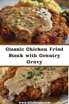 chicken fried steak with country gravy and mashed potatoes