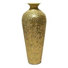 a gold colored vase is shown against a white background