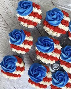 cupcakes decorated with red, white and blue icing