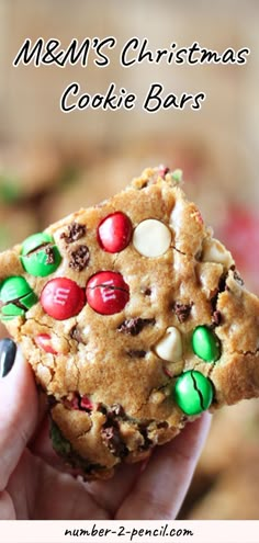 the front cover of m & m's christmas cookie bars