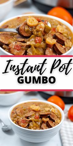 two bowls of instant pot gumbo on a table