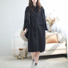 Details: Item Type: Dress Main Material: Cotton Season: Spring, Autumn Style: Leisure, Daily Pattern Type: Solid Waist Type: Loose Fit Type: Loose fit/ Pullover Size: One Size Length: 100.00 cm/ 39.37 " Bust: 128.00 cm/ 50.39 " Sleeve: 72.00 cm/ 28.35 " Cotton Solid Color Midi Dress For Work, Cotton Midi Dress Solid Color For Work, Cotton Midi Dress In Solid Color For Work, Casual Cotton Midi Dress For Office, Casual Cotton Office Dress, Spring Workwear Plain Midi Dress, Casual Oversized Dress For Office, Oversized Fall Office Dress, Casual Solid Color Midi Dress For Work