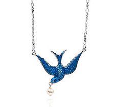 Fancy free, this enameled bluebird necklace is accented with a crystal pearl drop for a whimsical look. From Anne Koplik. Summer Handbags, Swarovski Crystal Necklace, Italian Jewelry, Bluebird, Crystal Pearls, Branded Handbags, Necklace Sizes, Pearl Drop, Earings Piercings