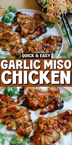 garlic miso chicken on a plate with chopsticks