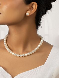 Blanc Élégant Collar     Embellished Pearl Necklace Elegant, Wedding Pearl Jewelry Set, Wedding Jewelry Pearl, Elegant Pearl Necklace, Luxury Pearl Jewelry, Pearl Jewelry Outfit, Wedding Jewelry Pearls, Jewelry For Prom, Pearl Jewellry