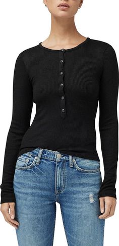 rag & bone The Rib Henley | Nordstrom Henley Shirt Women, Cotton Camisole, Black Button Down Shirt, Cold Shoulder Long Sleeve, Henley Shirt, One Clothing, Henley Top, Flutter Sleeve Top, Signature Look