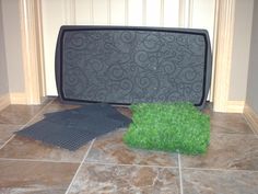 the grass is laying on the floor next to the doormats and mat in front of it