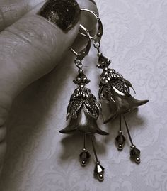 Silver Earrings Vintage, Black Silver Earrings, Black Faerie, Goth Stuff, Cute Pencil Case, Goth Earrings, Goth Clothing, Romantic Goth, Gothic Earrings