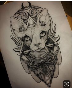 a drawing of a cat with an ornate design on it's face and the words ins