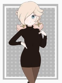 an anime character with blonde hair and blue eyes, wearing black dress standing in front of a