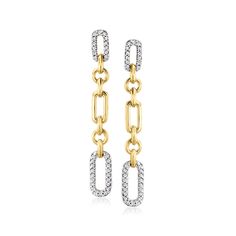 Ross-Simons - .25ct t. w. Diamond Elongated-Link Drop Earrings in 18kt Yellow Gold Over Sterling. A statement piece you'll love to pair with other styles from your jewelry box! Our beautiful elongated-link drop earrings shine in 18kt yellow gold over sterling silver with some adorned in .25 ct. t. w. diamonds for a dazzling touch. Hanging length is 1 1/2". Post/clutch, diamond link drop earrings. Diamond birthstones are the perfect gift for April birthdays. Gold Earing, Drop Earrings Diamond, Diamond Birthstone, Earring Collection, Earrings Diamond, Jewelry Inspo, Earrings Collection, Art Sketchbook, Gold Earrings