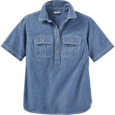 Women's COOLMAX Chambray Short Sleeve Shirt Casual Outdoor Cotton Tops, Casual Cotton Tops For Outdoor, Spring Outdoor Short Sleeve Cotton Shirt, Cotton Short Sleeve Shirt For Spring Outdoor, Classic Medium Wash Summer Tops, Chambray Relaxed Fit Short Sleeve Tops, Chambray Short Sleeve Tops With Relaxed Fit, Relaxed Fit Short Sleeve Chambray Top, Relaxed Fit Chambray Short Sleeve Tops