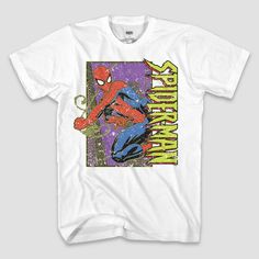 a white t - shirt with spider man on it