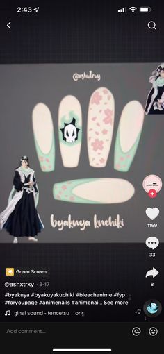 Bleach Inspired Nails, Bleach Nails Anime, Kuchiki Byakuya, Byakuya Kuchiki, Anime Bleach, Nice Nails