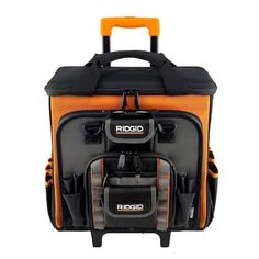 an orange and black cooler bag with wheels