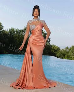 Gorgeous Coral Mermaid Evening Dresses Beaded High Collar Party Prom Dress  Long Sleeves Vestidos De Prom Dress Long Sleeves, Coral Mermaid, Evening Dress Beaded, Prom Dress Long, Dress Long Sleeves, Mermaid Evening Dresses, Prom Dresses Long With Sleeves, Prom Party Dresses, Beaded Dress