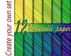 twelve colorful striped papers with the text 12 printable paper