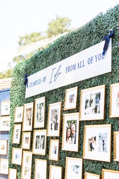 a wall covered in pictures and framed photos