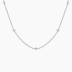 Silver Marquesa Strand Diamond Necklace Formal Diamond White Necklaces With Delicate Chain, Formal Diamond White Necklace With Delicate Chain, Classic Diamond-shaped Diamond White Necklace, Classic Diamond Cut Diamond-shaped Necklace, Diamond-shaped Fine Jewelry Necklace, Elegant White Gold Diamond-shaped Necklace, Elegant Diamond White Necklace With Cable Chain, Diamond-shaped Necklace With Diamond Accents, Classic Satellite Chain Necklace For Formal Occasions