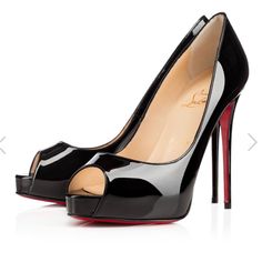 Louboutin Very Prive 120 Black Brand New Never Worn Authentic, Poshmark Will Verify Black Peep Toe Heels, Black Patent Pumps, Christian Louboutin So Kate, Red Louboutin, Louboutin Heels, Christian Louboutin Heels, Gorgeous Shoes, Patent Leather Heels, Patent Leather Pumps