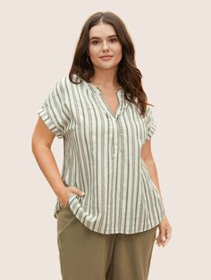 Cotton Striped Dolman Sleeve Button Up Blouse Casual Striped Blouse For Daywear, Henley Neckline Blouse With Button Closure, Spring Henley Neckline Top With Placket, Casual Blouse With Buttons And Split Neck, Spring Split Neck Tops With Buttons, Casual Blouse With Buttons And Henley Neckline, Casual Blouse With Henley Neckline And Buttons, Casual Henley Neckline Blouse With Buttons, Striped Short Sleeve Blouse For Daywear