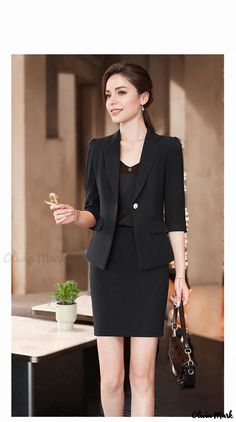 Olivia Mark - Seven Valley Lady Casual Chic Blazer Jacket for Work Long Sleeve Skirt Suit With Pockets For Office, Black Notch Lapel Skirt Suit For Work, Black Skirt Suit With Notch Lapel For Work, Black Notch Lapel Skirt Suit For Office, Black Office Lady Skirt Suit, Black Skirt Suit With Suit Collar For Work, Black Skirt Suit With Suit Collar For Office, Black Skirt Suit For Workwear, Black Single Breasted Skirt Suit For Work