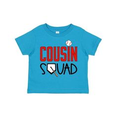 Cousin Squad Baseball and Bat Toddler T-Shirt. Step up to the plate and show that you belong to best family, and baseball team, ever! A toddler-soft cotton tee in look-at-me, big kid colors. 4.5 oz., 100% combed ringspun cotton. White is sewn with 100% cotton thread. Topstitched rib crew neck. Double-needle stitched sleeves and bottom hem. Shoulder-to-shoulder taping. Toddler T-Shirt. Size: 4T.  Color: Blue.  Gender: female. Cousin Squad, Baseball Family, Baseball Tshirt, Bat Boys, Baby T Shirt, Baby Boy Or Girl, Girls Toddler, Kids Outfits Girls, Baby Boy Gifts