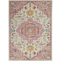 Nourison Passion Boho Medallion Area Rug Ivory/Pink 5'3" x 7'3" Medallion Area Rug, Nourison Rugs, King Upholstered Bed, Persian Motifs, Rug Ivory, Pink Area Rug, Bohemian Area Rugs, Colorful Drawings, Pink Rug