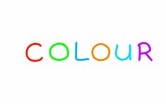 the word'colours'is written in multicolored crayons on a white background