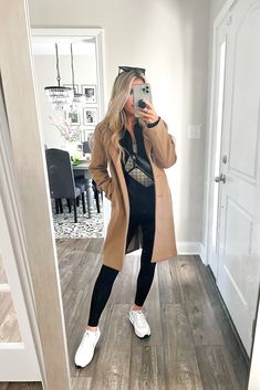 Shop Wool-Blend Dad Coat and other curated products on LTK, the easiest way to shop everything from your favorite creators. Long Coat Sweatshirt Outfit, Long Coat With Leggings, Casual Outfit With Long Coat, Casual Dress Coat Outfit, Long Coat And Sneakers Outfit, Wool Blend Coat Women Outfit, Dad Coat Outfits Winter, Long Tan Jacket Outfit, Coat Cardigan Outfit