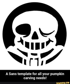 a black and white image of a skull with the words, a sanss template for all your pumpkin carving needs